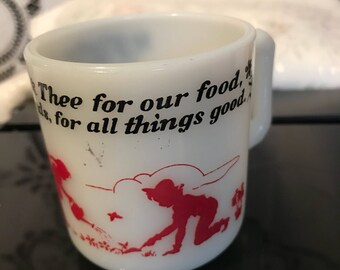 Fire King child's milk glass prayer mug