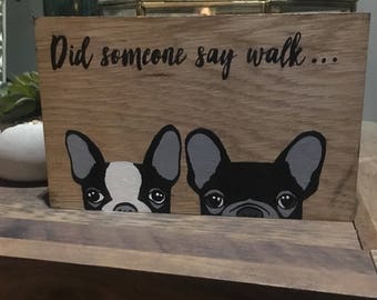 Solid oak hand painted french bulldog and boston terrier block sign