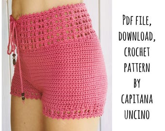 PDF-file for Crochet PATTERN, Leyla Crochet Highwaist Shorts, Sizes XS-L