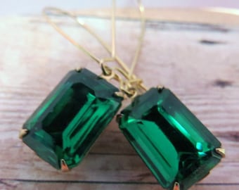 Gold Emerald Earrings Green Earrings Bridal Earrings Bridesmaid Gift, Emerald Green Earrings Wedding Earrings ~ Angelina Jolie