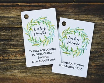 Green Wreath Baby Shower Tags, Editable Favor Tags Template, Boho Baby Shower Printable PDf, Instant Download