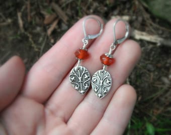 Medieval Carnelian Earrings-Handcrafted with Recycled Fine Silver