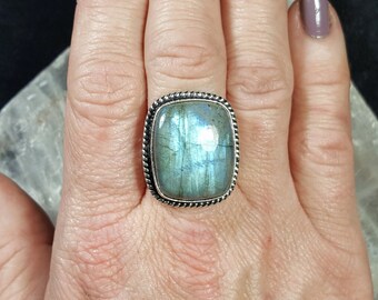 Blue Labradorite Statement Ring - Size 8