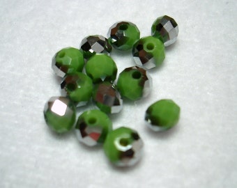 Green with Silver Splash Glass Rondelle Beads (Qty 12) - B2883