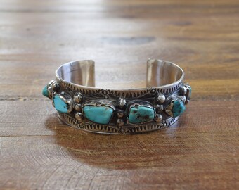 Vintage Southwest Sterling Silver and Turquoise Cuff Bracelet