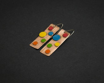 Polka dot earrings Colorful funky earrings Rainbow earrings Funky jewelry Geometric earrings Rainbow jewelry Rectangle earrings Contemporary