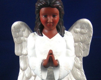 African American Angel Black Angel Praying Handpainted Ceramic Angel