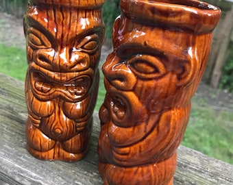 Two Vintage Ceramic Orchids of Taiwan Tiki Tumblers