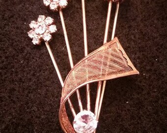 Vintage Rhinestone Flowers Brooch