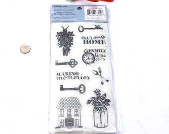 Sale! Heidi Grace 10 Rubber Cling Stamp set Home NEW in Package! Our Home stamp, Old Fashioned Key stamp House Rubber STamp, Home Rubber