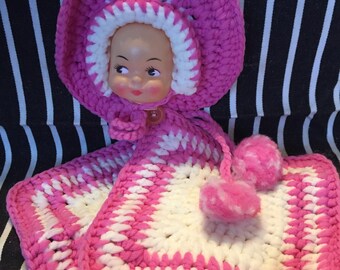 Mid century "kitsch" doll face pot holder set- Pink