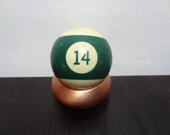 Vintage Striped White and Green Lucky Number 14 Billiard/Pool Ball - Stand Not Included
