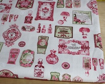 6329A - Cotton Linen Blend Fabric - Perfume bottle ( pink) - by the yard