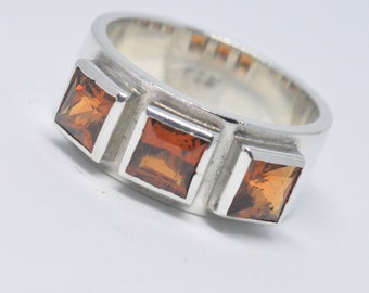 Hand Made Ring- Hessonite Garnets (3) -Natural Gem Stones