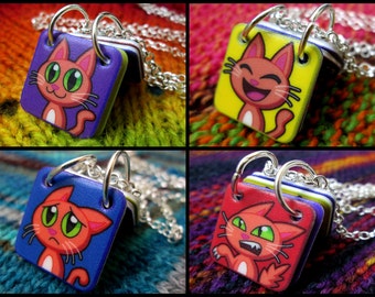 Emoticon Cats Necklace - Silver Rolo Chain