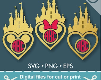 Disney Castle SVG Disney Svg Disney Monogram Svg Princess Castle Svg Frame Cut Files - Svg Dxf Silhouette Studio Cricut Png Eps