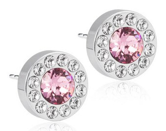Halo Earrings, Light Rose, Blomdahl Earrings, Swarovski Crystal, Earrings for sensitive Ears, Medical Grade Titanium Earrings