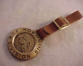 Koehring PCM Division Advertising Watch Fob With Brown Leather Strap