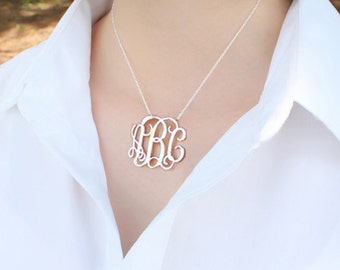 Monogram Necklace 1.5"- Personalized Monogram necklace - 925 Sterling silver necklace