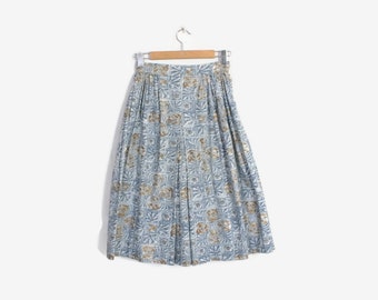 Vintage 50s FULL SKIRT / 1950s Blue & White Baroque Print Cotton Skirt s