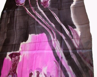 Hand painted silk shawl/Hand painted Woman Scarf/Exotic flowers/Abstract Art shawl/Woman silk scarf/Luxury shawl/Long luxury shawl/H0199