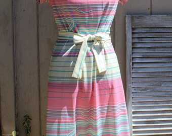 Vintage! Joan Curtis. Pink/blue/white/striped/mid length dress. 1960s/1970s. Nice dress! Very cute dress!!
