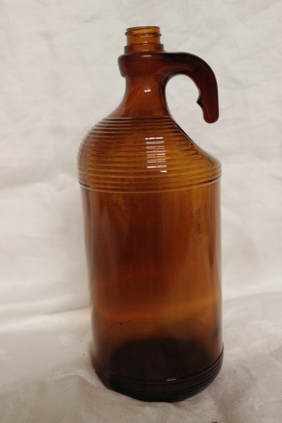 Vintage Brown Amber Glass Purex Bottle With Glass Handle
