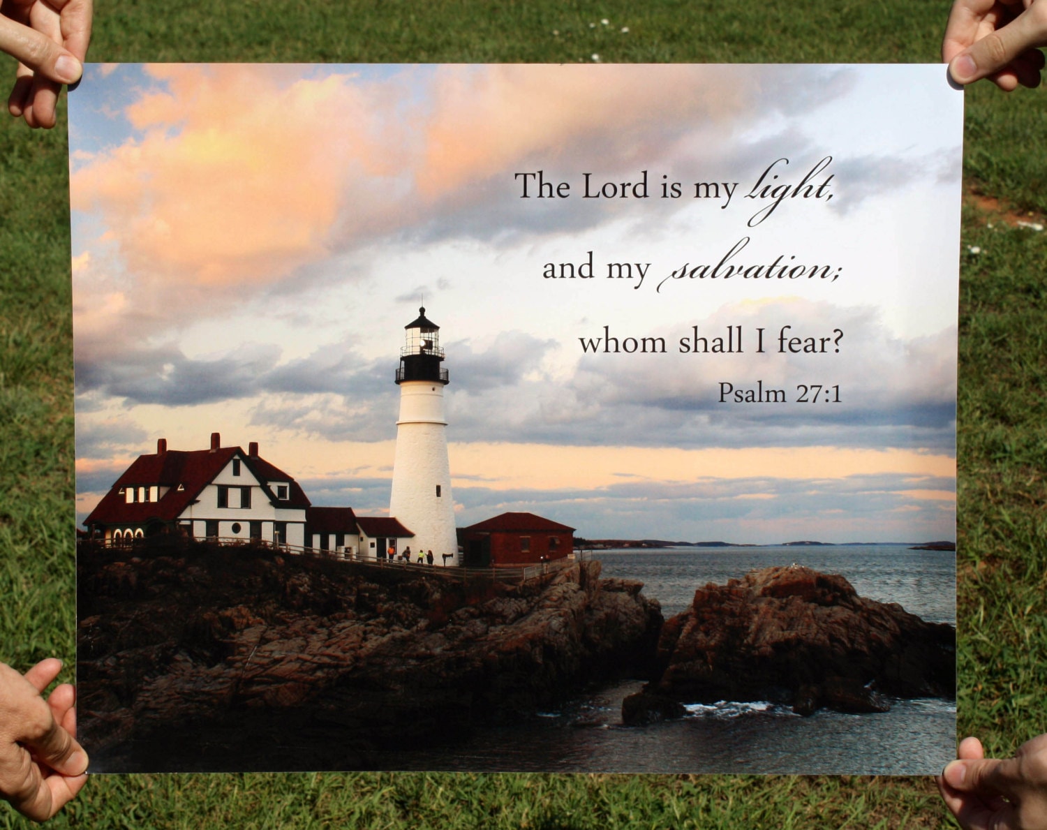 Inspirational 16x20 Lighthouse Poster Psalm 27 The Lord is my