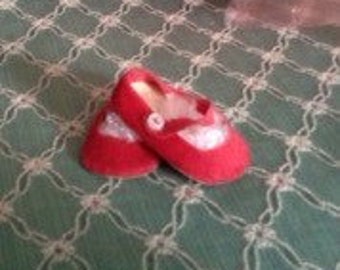 Vintage Red Velour Doll Shoes