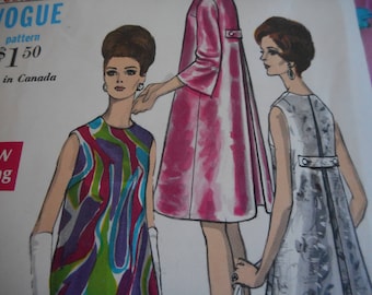 Vintage 1960's Vogue 7240 Mod Dress Sewing Pattern Size 8 Bust 31.5