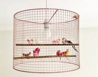 Large rose gold birdcage lampshade, lamp, light.