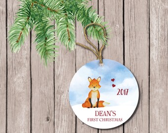 Baby's First Christmas Ornament, Fox Ornament, Forest Ornament, Baby Shower Gift, Baby Girl, First Christmas, Fox, Personalized