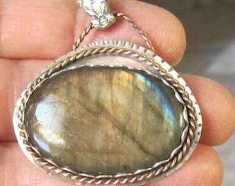 Labradorite Sterling Silver and Copper Mixed Metal Pendant
