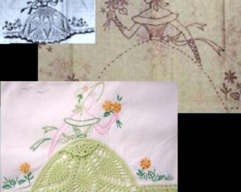 Southern Belle - Crinoline Lady pillowcase crochet & embroidery pattern mo2113