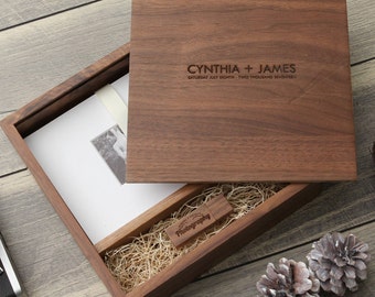 5x7" Walnut Wood Photo Print Proof Box- Custom Engraving and USB Optional