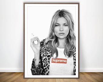 Supreme Kate Moss Print Black and White Print Supreme Decor Kate Moss Poster Kate Moss Wall Art Fashion Photo Vogue Print Fashion Print