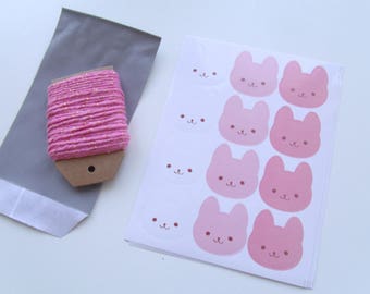 Labels stickers "rabbits" 3 color 2.6 cm * 3.7 cm