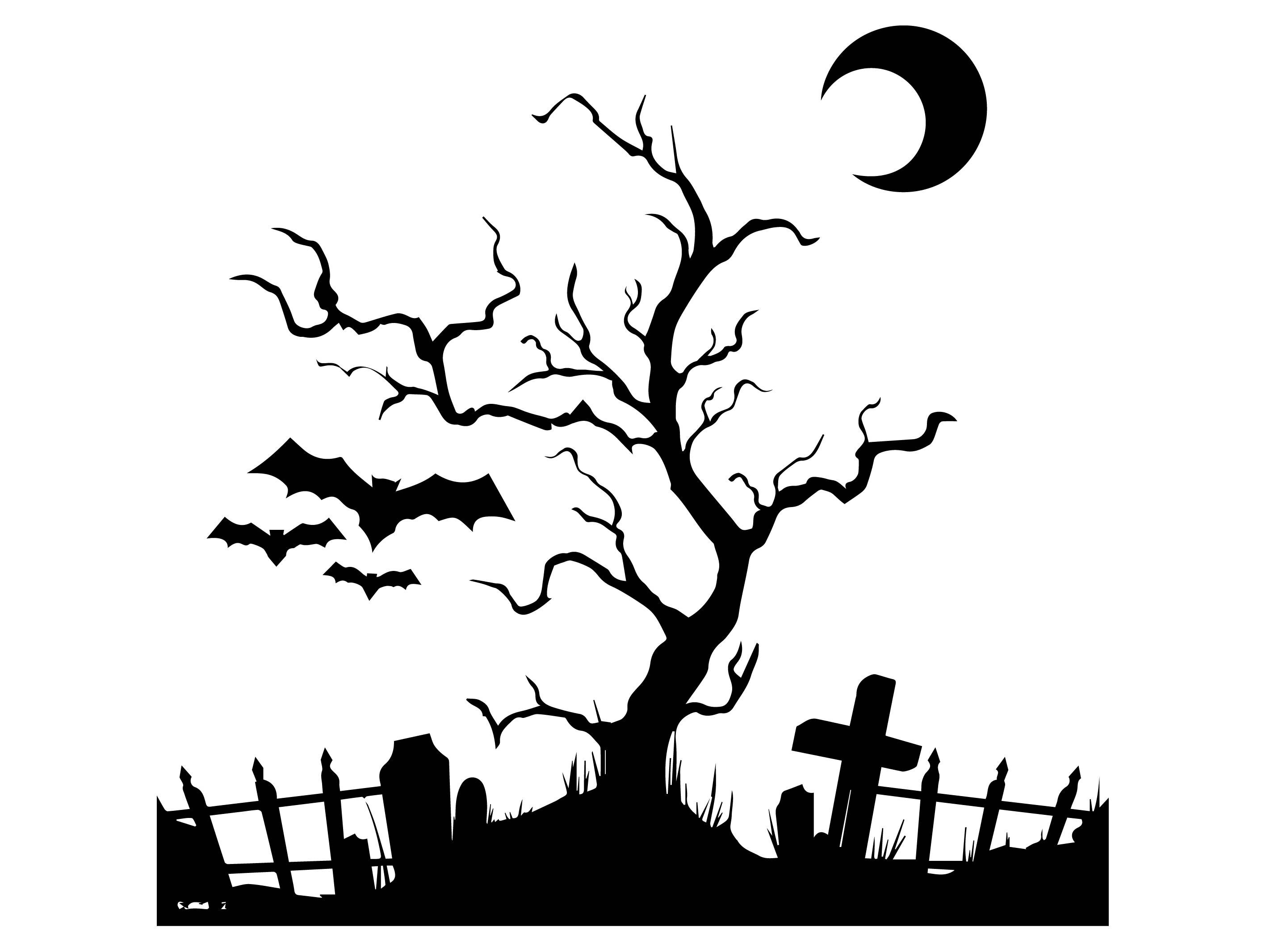 Download Halloween Bat Moon Tree Cemetery Grave Cross Scary Pumpkin ...