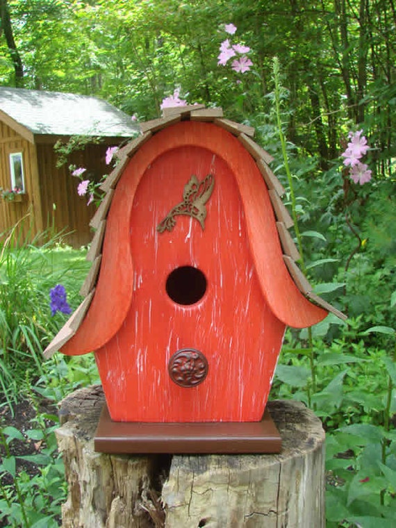 Hummingbird Red Bird House birdhouse painted birdhouse wood