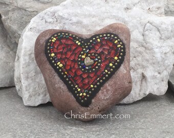Red Valentine Heart, Mosaic Paperweight / Garden Stone