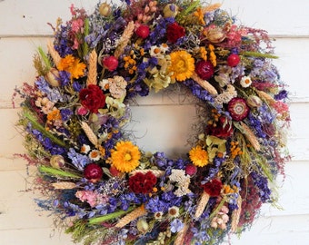 Dried Flower Wreath, "Nature's Treasures" Spring Wreath, Year Round Wreath, Door Wreath, Flower Wreath, Centerpiece, Candle Ring