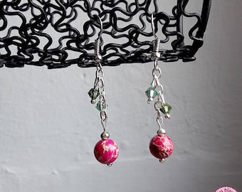 Earrings pink Jasper and Swarovski crystals