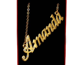 Name Necklace Amanda - Gold Plated 18ct Personalised Necklace with Czech Crystals