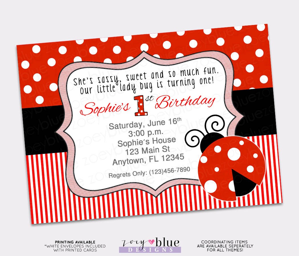 ladybug birthday invitation 1st first birthday invitation lady ladybug note cards