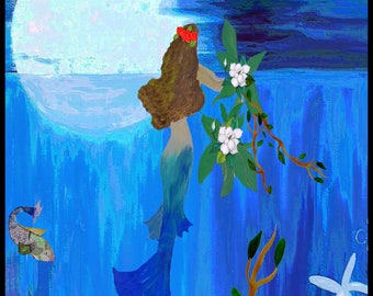 Mermaid garden under the moonlit sea Vertical 20 ounce loop,available in 4 sizes