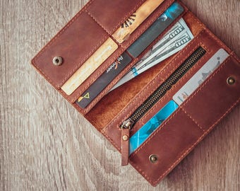 Cognac Leather Wallet,Woman Leather Wallet,Valentine's gift, Leather Wallets Sale, Personalized Leather Wallet,Brown Leather Clutch,Gift Her
