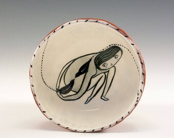 Black Birds - Original Painting by Jenny Mendes in a Hand Pinched Ceramic Finger Bowl
