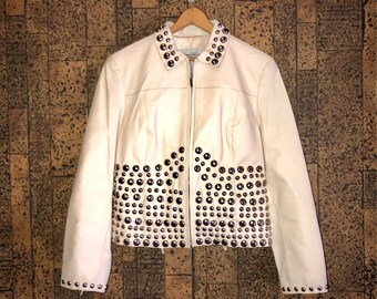 Hand Studded Salvaged Leather Motorcycle Jacket