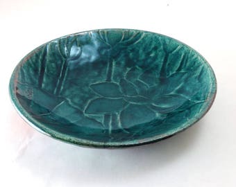 Lotus WATER LILY Offering Bowl in Teal Handmade Pottery