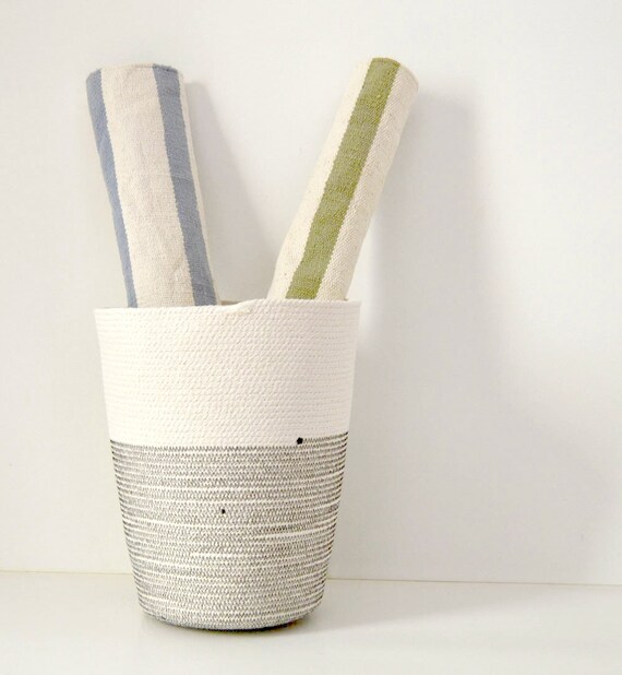 Large basket, Black and white, Toy storage basket, Hand towel basket, Beach style decor, Organisation bin, Rope storage, Towels bin, Cotton